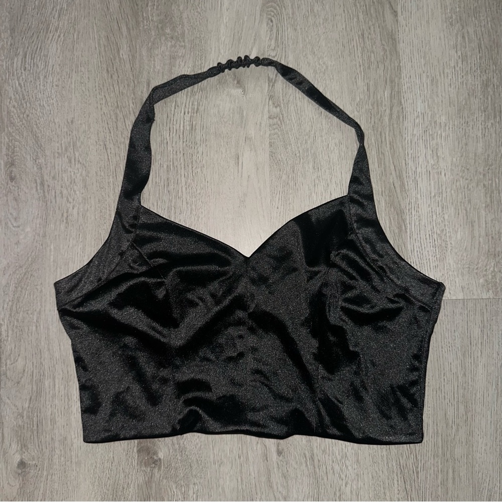 Black Crop Bustier Sleeveless Halter Top